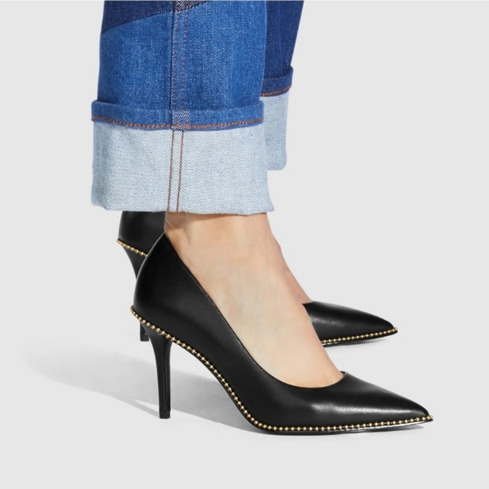 Coach Waverly bead chain black leather heels size 11